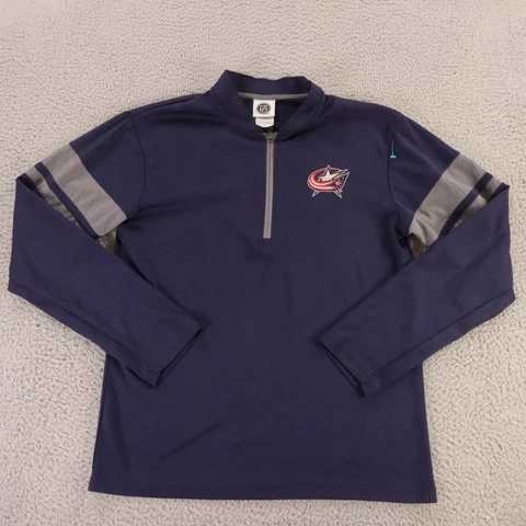Columbus Blue Jackets Sweater Mens Large Blue NHL Hockey Sweatshirt 1/4 Zip Cover