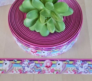 7/8" (1 YD) Unicorn Grosgrain Ribbon Rainbows Donuts Ice Cream Cone - Picture 1 of 1