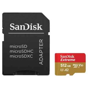 SanDisk 512GB Extreme micro SDXC card +SD adapter, V30 UHS-I U3 A2 - Picture 1 of 9
