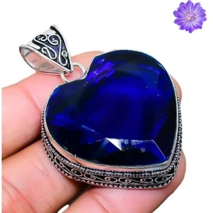 Ciondolo Pietra Preziosa Zaffiro Blu Fatto a Mano Argento Sterling 925 Ciondolo Gioielli - Foto 1 di 3