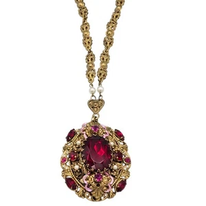 Collar Alemania Vintage Rojo Rubí Color Vidrio Piedra Estrás Tono Dorado Bling - Imagen 1 de 14