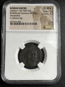 Licinius I AD 308-324 BI Reduced Nummus Alexandria rv Genius stg. Ch XF* - Bild 1 von 8
