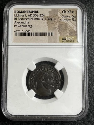 Casa rodante Licinio I AD 308-324 BI reducido Nummus Alejandría Genio stg. Ch XF* Foto 1 de 4