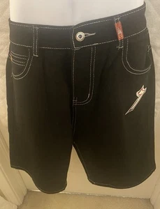 Vintage JNCO Lucky 7 Black Denim Shorts Size 34 Rave Skate Streetwear - Bild 1 von 20