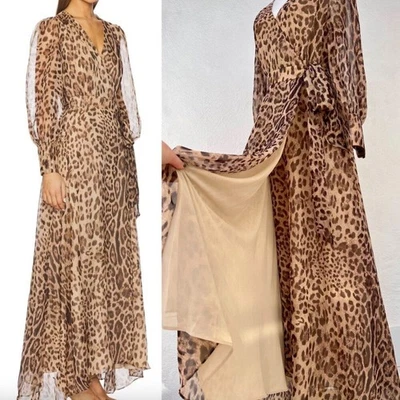 Bardot Lucianna Maxi Wrap Dress Brown Leopard (M) Old Hollywood Glamour Showgirl - Image 1 of 4