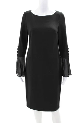 Calvin Klein Womens Long Bell Sleeve Solid Sheath Dress Black Size 8 - Image 1 of 4