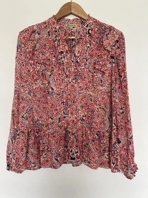 Blusa Democracy Roja Floral Peplum Talla S Cuello Atado Mangas Globo Western Boho Foto 1 de 4