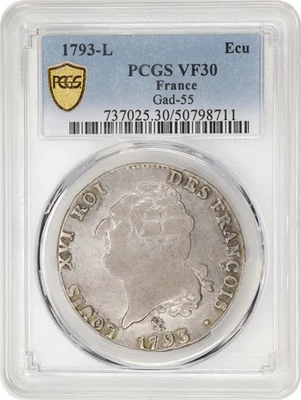 MONEDA DE PLATA FRANCIA REY LUIS XVI 1793-L 1 ECU, CERTIFICADA PCGS VF30 Foto 1 de 3