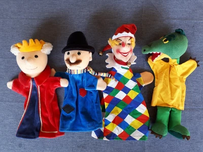 4x Handpuppe Theaterpuppe Puppentheater Puppe König Kasperl Seppel Krokodil - Bild 1 von 4