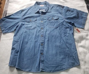 Neu mit Etikett Wrangler jeansblaues kurzes SLV-Baumwollhemd mit Knöpfen für Herren, Big & Tall 2XL - Bild 1 von 2