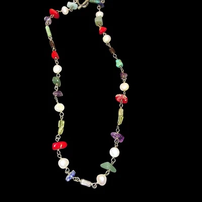Silpada Semi-precious Stones Necklace 17" Sterling Silver Pearl Coral Amethyst - Image 1 of 4