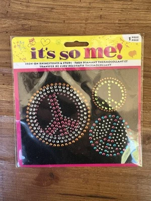 Peace Sign Iron-On Gem Rhinestone studs For T-shirts, handbags, jackets NEW - Image 1 of 2