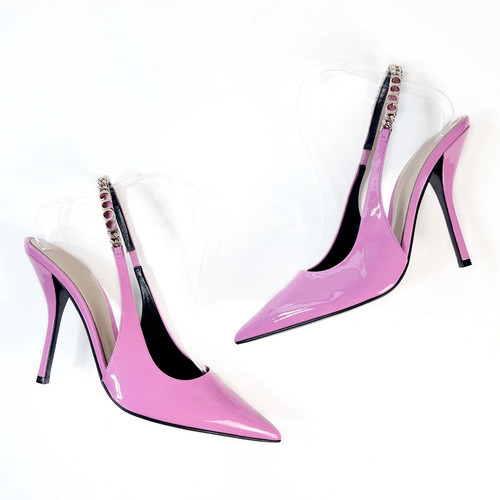 GUCCI Pink Signoria a punta slingback pump taglia 38 5 vernice logo
