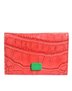 Dolce & Gabbana Red Exotic Leather Logo Plaque Card Holder Women's Wallet - Picture 1 of 5