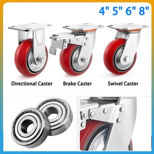 4" 5" 6" 8" PU Castors Heavy-Duty Castors Iron-Core Swivel Castors Trolley Wheel - Picture 1 of 12