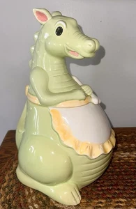 Vintage Nessie & Sons Drache Dinosaurier Keksdose weiß & gelb Schürze Keramik launisch - Bild 1 von 7