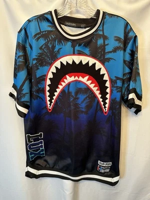 Camiseta Hawaiana Hudson Outerwear Talla Grande Boca de Tiburón Cosida LUX Azul Palma Foto 1 de 4