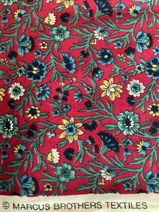 Vintage Marcus Brothers Textiles Florals on Burgundy Cotton Fabric 1 3/4 Yd x44” - Picture 1 of 4