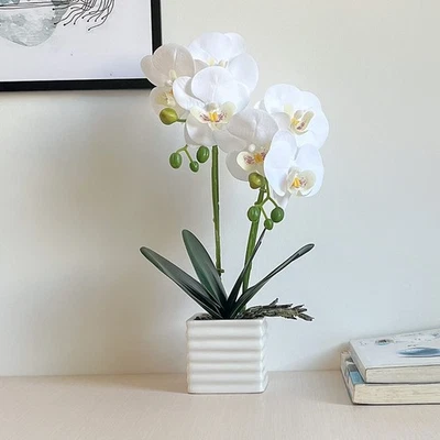 Orquídeas Artificiales para Decoración del Hogar Interior Florero Plateado Orquídeas Flujo Artificial... Foto 1 de 4