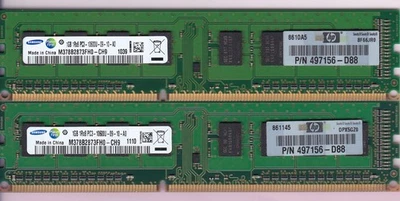 2GB 2x1GB PC3-10600 Samsung M378B2873FH0-CH9 HP 497156-D88 DDR3-1333 Memory Kit - Image 1 of 3
