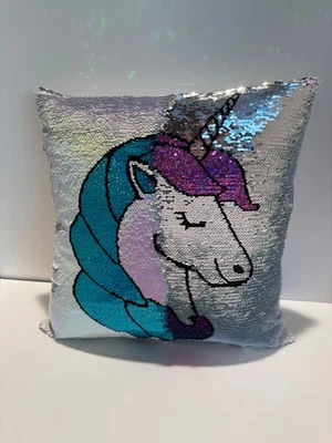 Sparkly Unicorn Pillow Reversible Sequin Pink Purple Plush 16" x 16" - Image 1 of 4