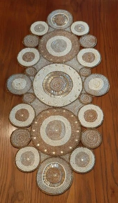 Бисерная дорожка для стола золотистые серебряные бежевые круги 31 x 15 дюймов тяжелый пирс 1 импорт - Изображение 1 из 4