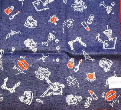 Vintage Betsey Johnson East Hamptons NY Lips Martini Cupcake Tattoo Dress Scarf - Image 1 of 4