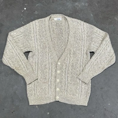 VTG Pringle of Scotland Chunky Cable Knit Cardigan Sweater Linen Blend Mens Sz L - Image 1 of 4