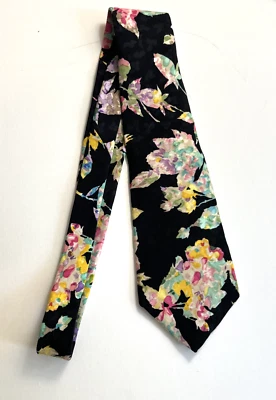 Corbata De Colección 100% Crepé Seda Negra Pastel Floral John Henry Turquesa Púrpura Rosas Foto 1 de 4