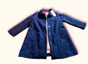 Elle Coat Girls Coat 122-128cm Wool Blend A Line Navy Winter Pea Coat 7/8 YRS - Picture 1 of 17