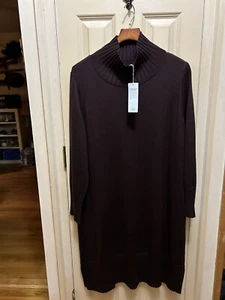 Neu mit Etikett langes braunes Pulloverkleid reine Wolle Cassis Trichterausschnitt Eileen Fisher XL - Bild 1 von 17