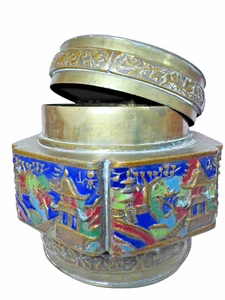 Chinese Cloisonne 1900s Brass Embossed Lidded Box/ Tea Caddy Jar - Picture 1 of 8