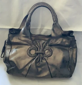 Salvatore Ferragamo Top Handle Handbag in Metallic Silver Leather (12.5"x9.44") - Picture 1 of 16
