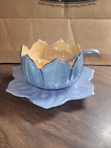 Hotta Yu Shoten?? Lusterware Vintage Lotus Bowl Saucer & Spoon Set - Picture 1 of 6