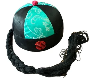Asian Chinese Black Cap With Yarn Braid Hair, Cultural, Halloween, Wall Decor - Picture 1 of 1