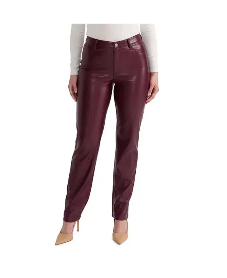 JOIE LIMITED EDITION Faux Leather Straight Pants Style JEI000 Burgundy Size 6