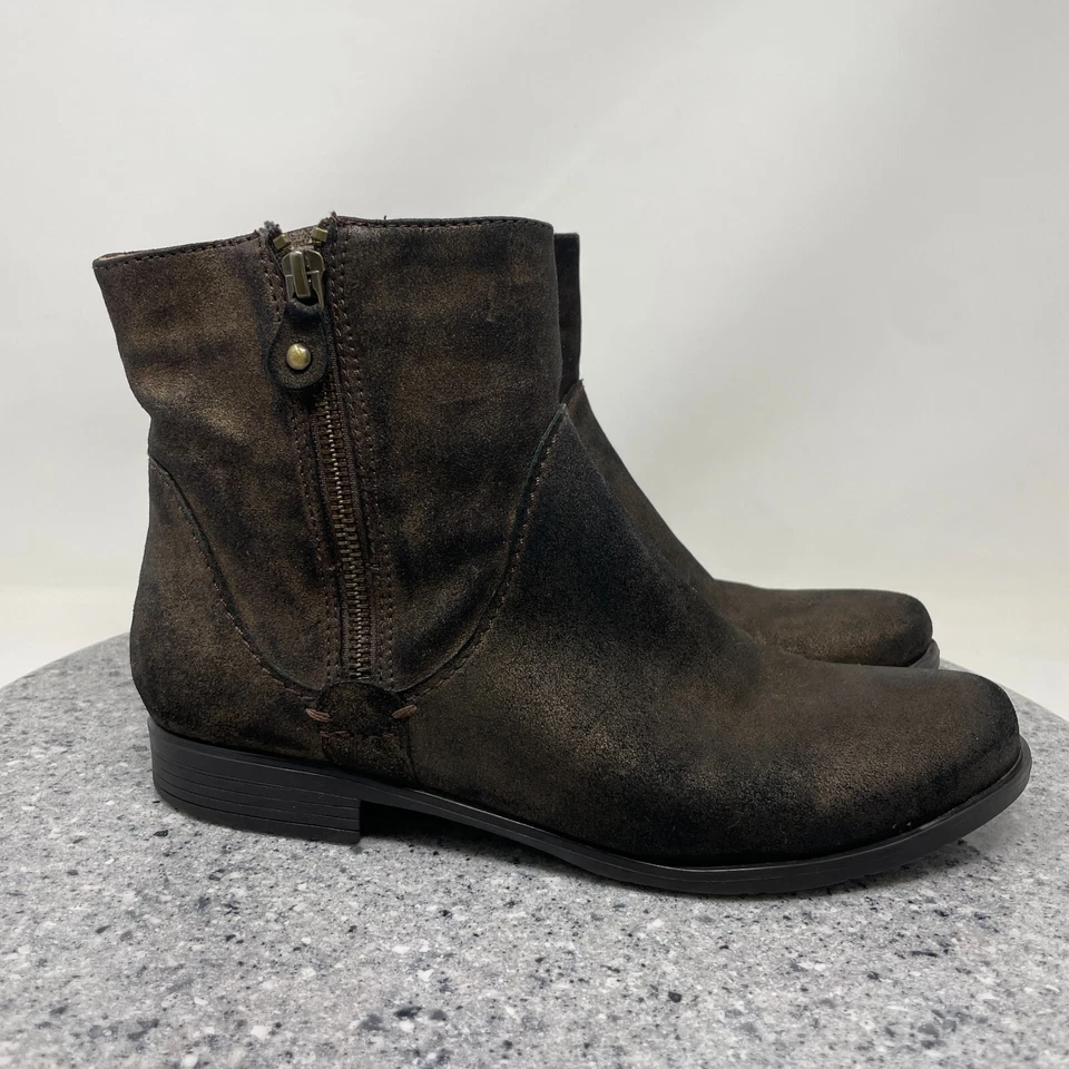 Earthies Ankle Boots Womens 8.5 Brown Leather Suede Booties Zip Sintra Rock - Image 1 of 4