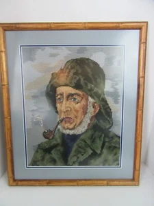 Finished & Framed 20x23.5 Needlepoint The Fisherman Pipe Completed - Picture 1 of 3