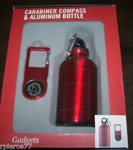 ROTER KARABINER KOMPASS & 12 UNZEN ALUMINIUMFLASCHE SET. IDEAL ZUM RADFAHREN, WANDERN! - Bild 1 von 3