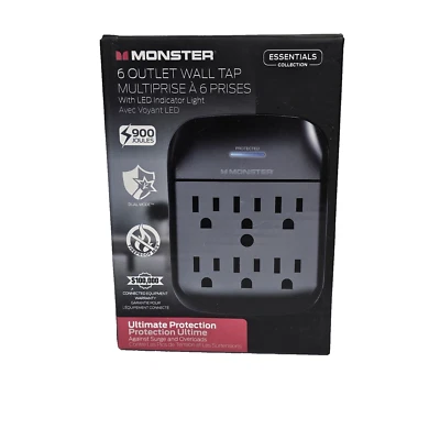 Monster Essentials 6 outlet Wall Tap Surge Protector With LED Indicator Black - Image 1 of 4
