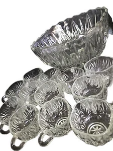Vintage Bowle Schale Sternenmuster 12 Gläser 1 Bowle Schale 13 Stück fabelhaft💕 - Bild 1 von 20