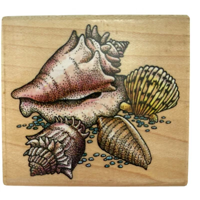 Rubber Stampede Seashells Rubber Stamp A817E Collage Conch Scallop Cone - Image 1 of 4