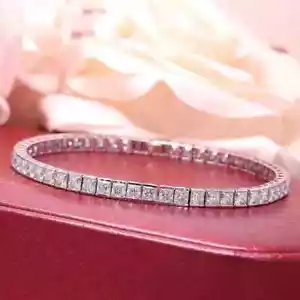 Bracciale Tennis Donna Placcato Oro Bianco 14K Placcato Principessa 5Ct Taglio Lab Creato Diamante - Foto 1 di 12