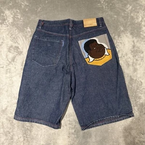 Jeans corti vintage FUBU Platinum Fat Albert taglia 36 jeans blu larghi ricamati - Foto 1 di 7