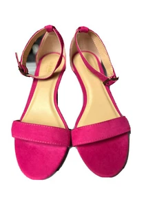 Old Navy Fuschia Pink Suede Demi Wedge Strappy Sandals Size 8 - Picture 1 of 9