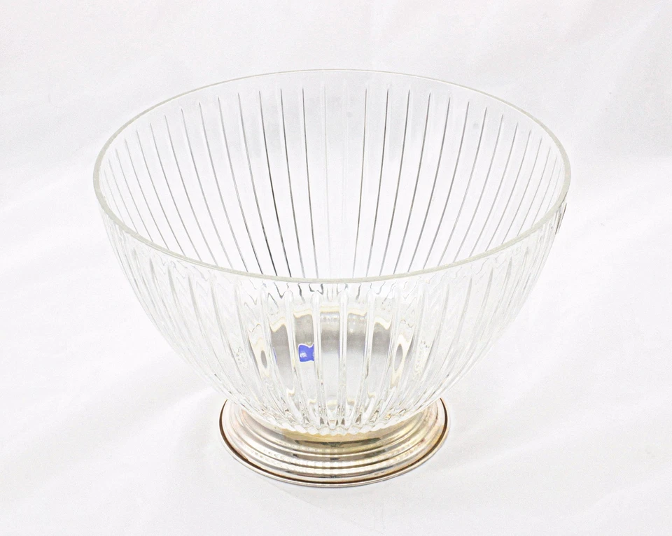 Porta frutta caramelle vivande in cristallo rigato  con base in argento 925 - Immagine 1 di 1