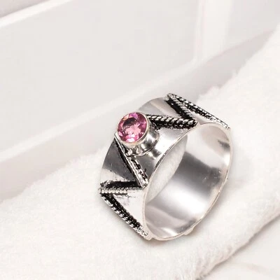 925 Sterling Silver Ring Pink Tourmaline Gemstone Ring Designer Handmade Ring - Image 1 of 4