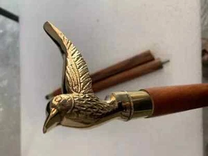 Vintage Brass Designer Bird Head Handle Victorian Wooden Walking Stick Cane Gift - Picture 1 of 6