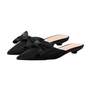 Women's Slip On Pointed Toe Mules Sandals Bowknot Slipper Slingback Shoes Black - Picture 1 of 10