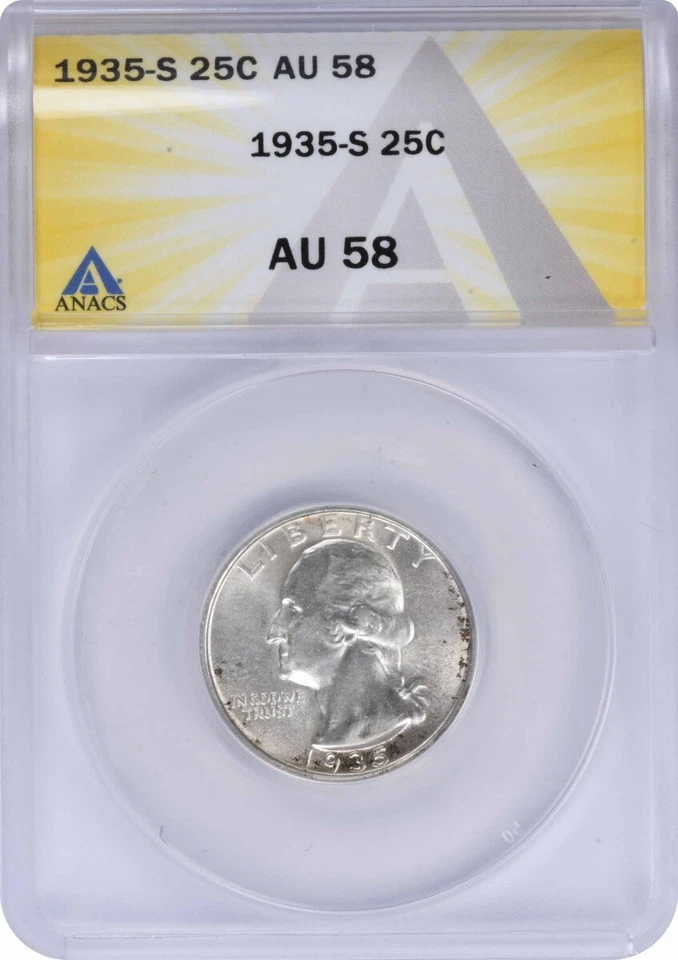 1935-S Washington Silver Quarter AU58 ANACS - Image 1 of 2
